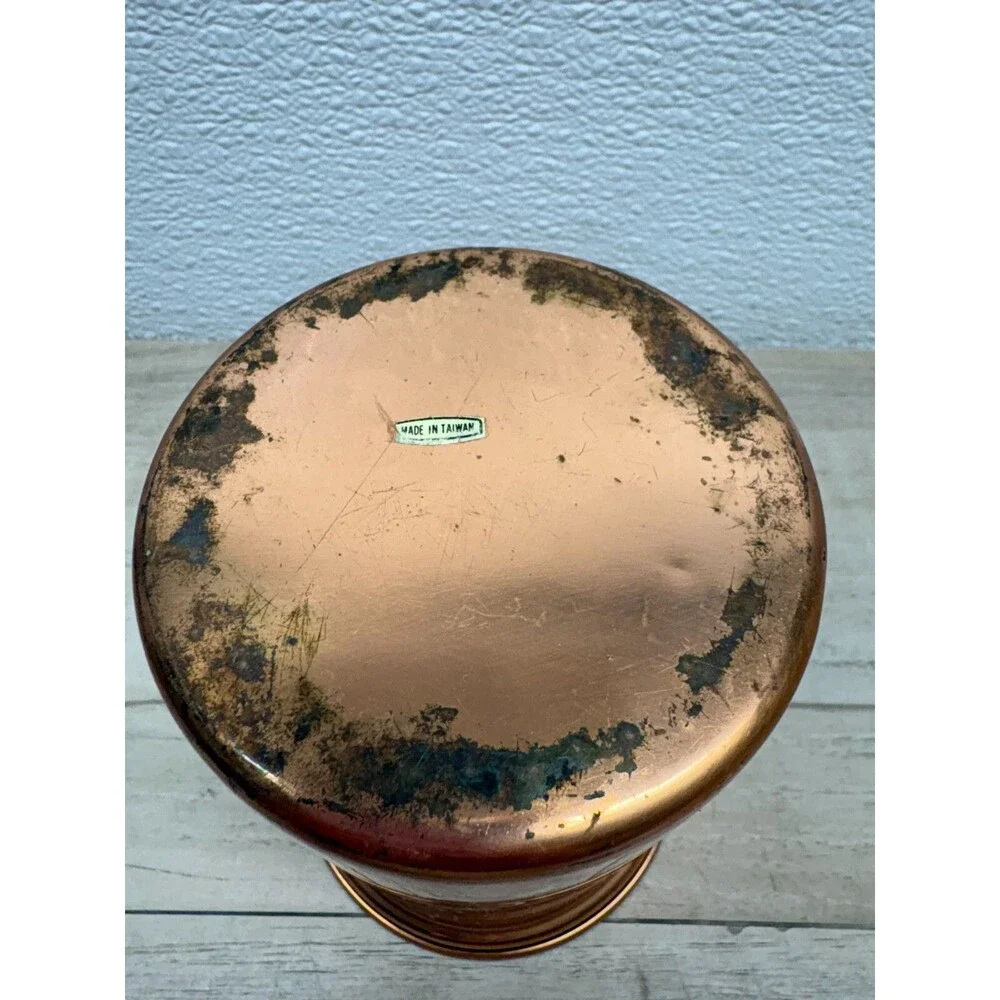 Vtg Copper Gourmet Canister With Brass Tag Made In Taiwan